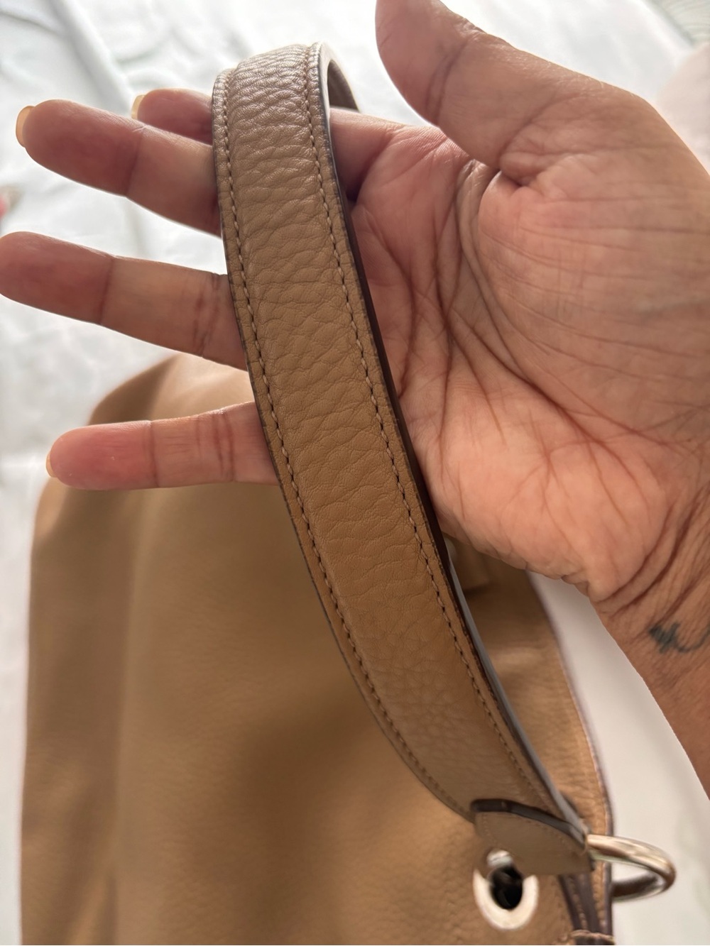 Prada Tan Pebbled Leather Shoulder Bag with Silver Grommet Hardware - Picture 4 of 8